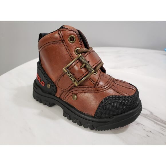 NEW Baby Infant 5 POLO‎ RALPH LAUREN COMBAT BOOTS TYREK BRANDY BROWN BLACK - Picture 2 of 6